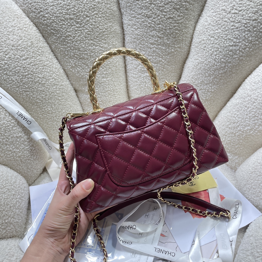 [TOP] CHANEL Coco Top Handle Bag Calfskin 23cm - Red