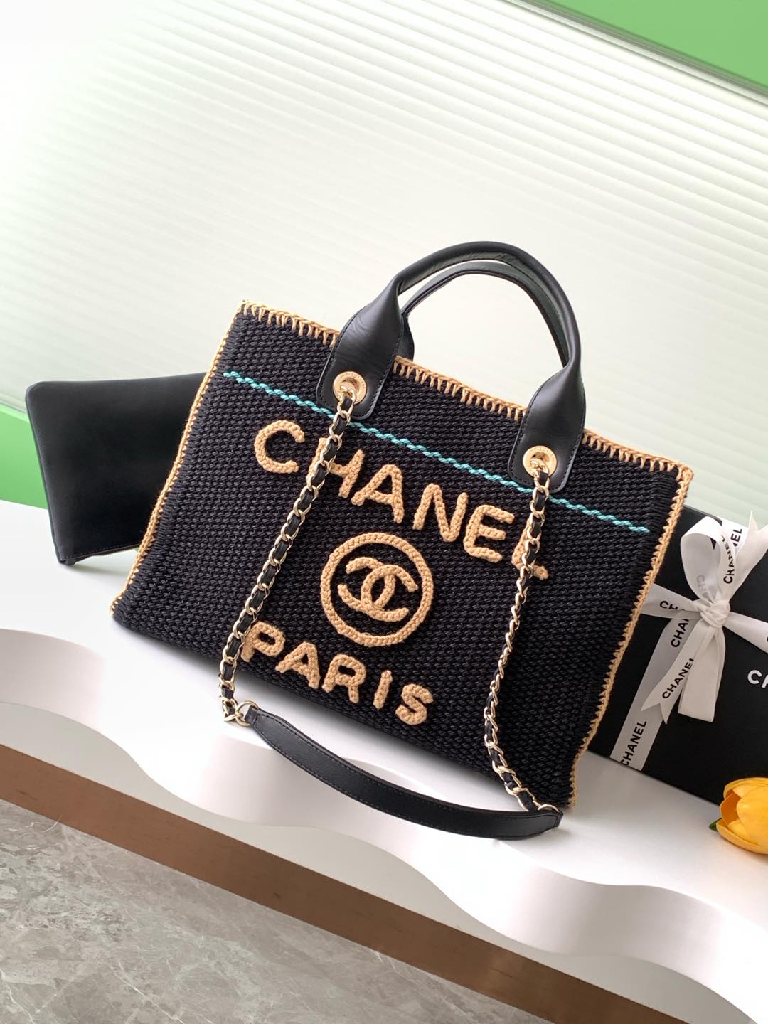 [TOP] CHANEL Deauville Bag Wave Beach Bag 32cm - 2 Color