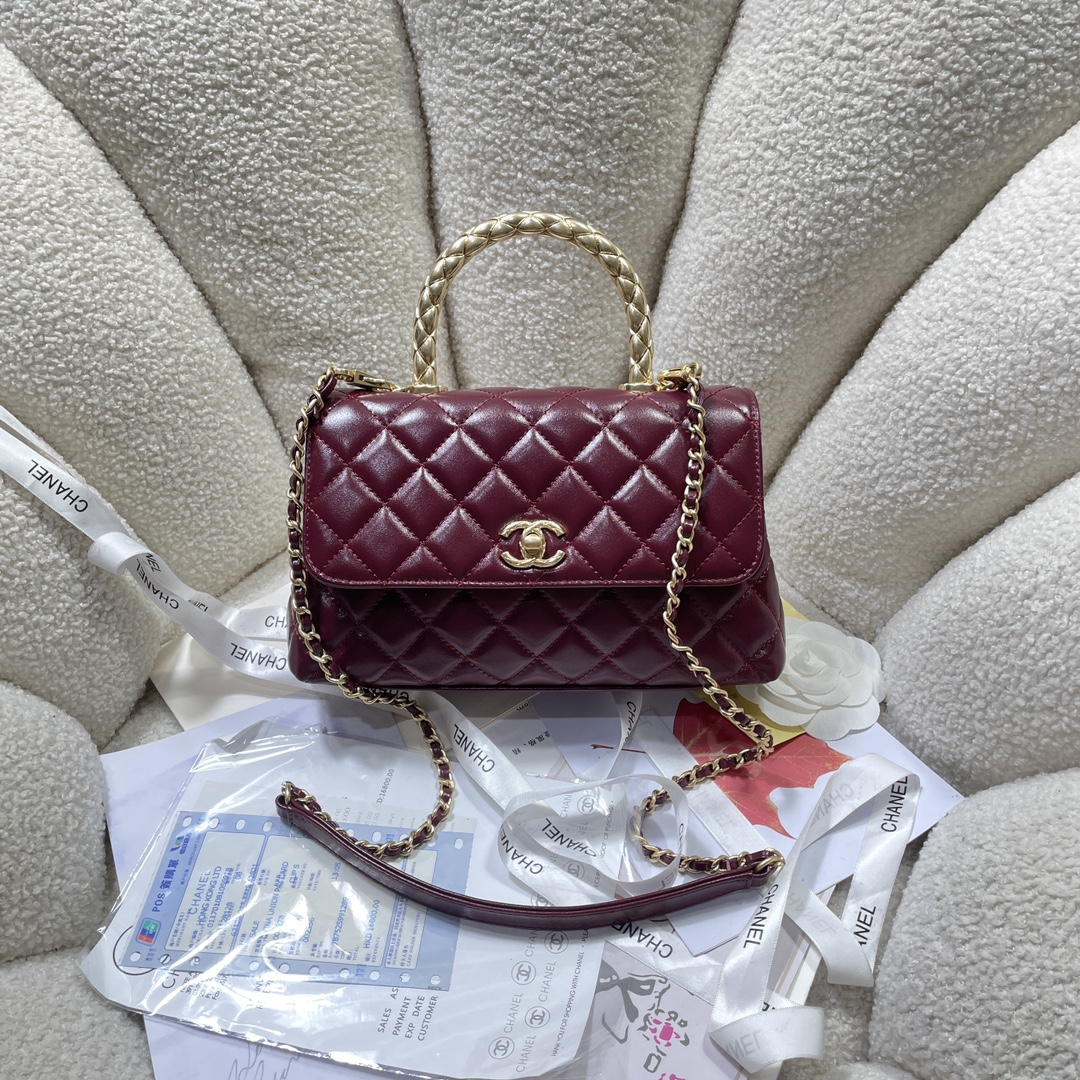 [TOP] CHANEL Coco Top Handle Bag Calfskin 23cm - Red