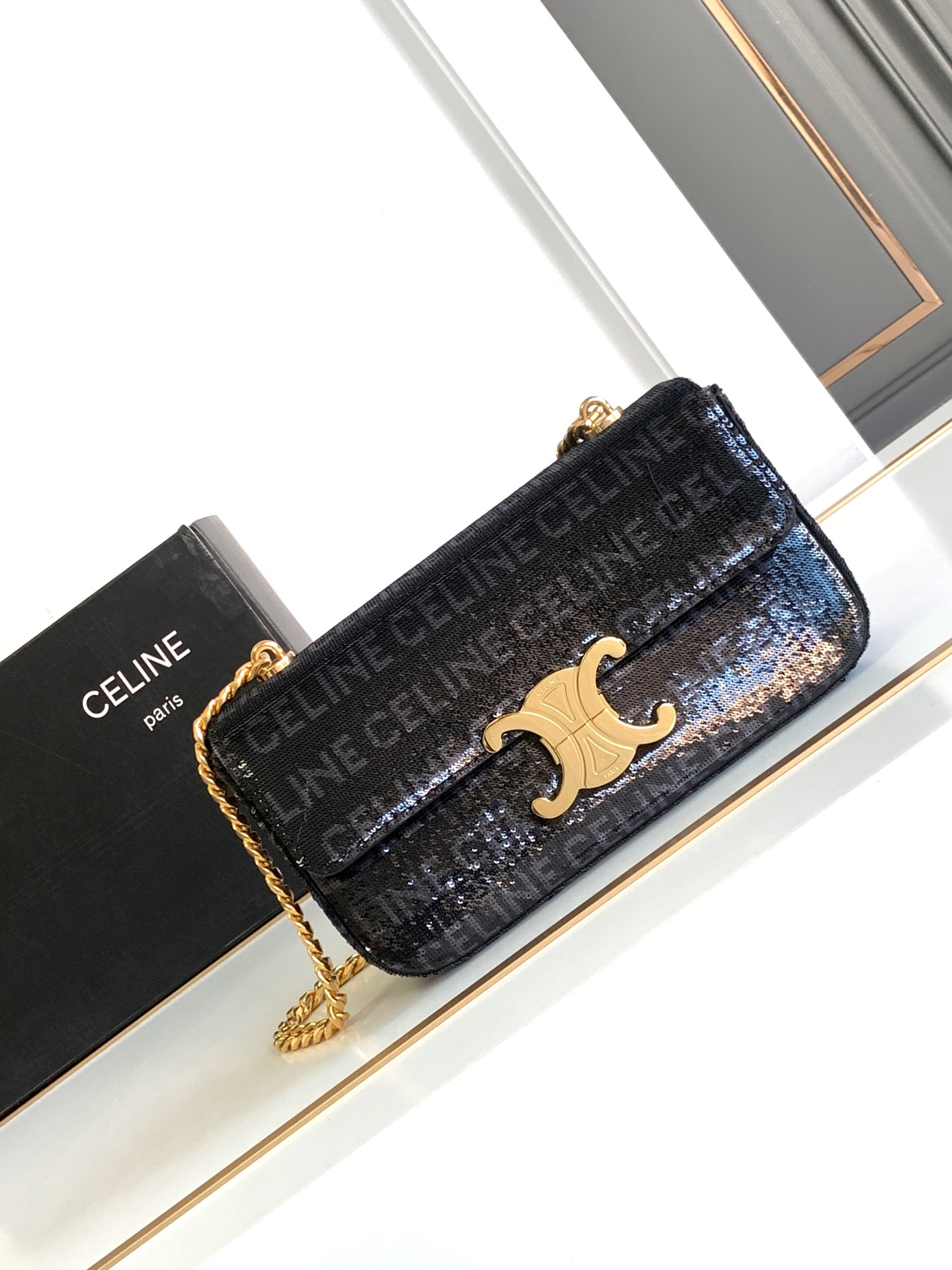 [TOP] CELINE Triomphe Bag Sequin Chain Underarm Bag 20.5*10.5*4cm - 2 Colour