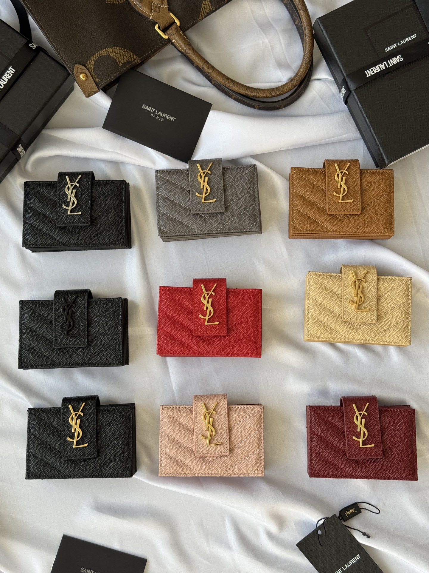 [TOP] Yves Saint Cowhide Accordion Card Holder 10x6.5x2cm - 9 Colors