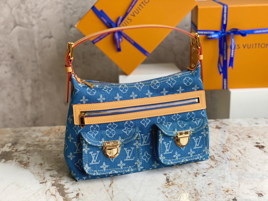 [TOP] Louis Vuitton LV 2005 Baggy PM Shoulder Bag 30×10×19cm- Blue
