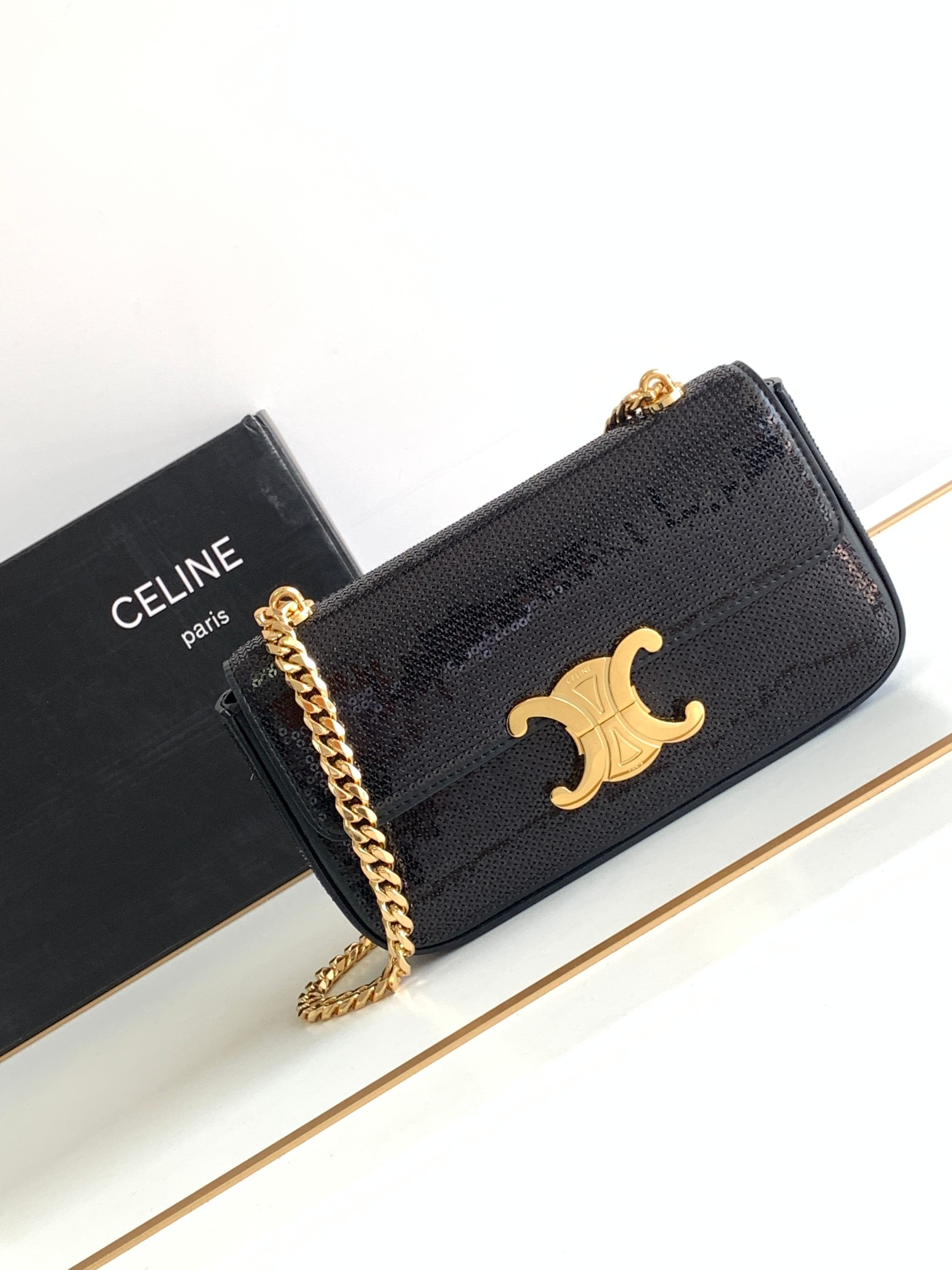 [TOP] CELINE Triomphe Bag Sequin Chain Underarm Bag 20.5*10.5*4cm - 2 Colour