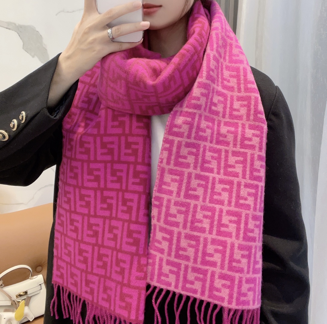 [TOP] FENDI Cashmere Scarf 35x190cm -Rose Pink
