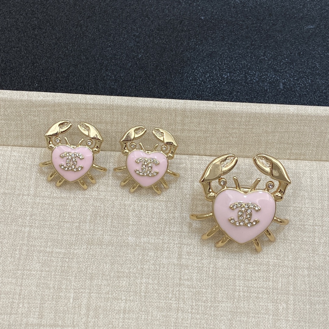 [TOP] CHANEL Love Brooch+Earrings - Pink