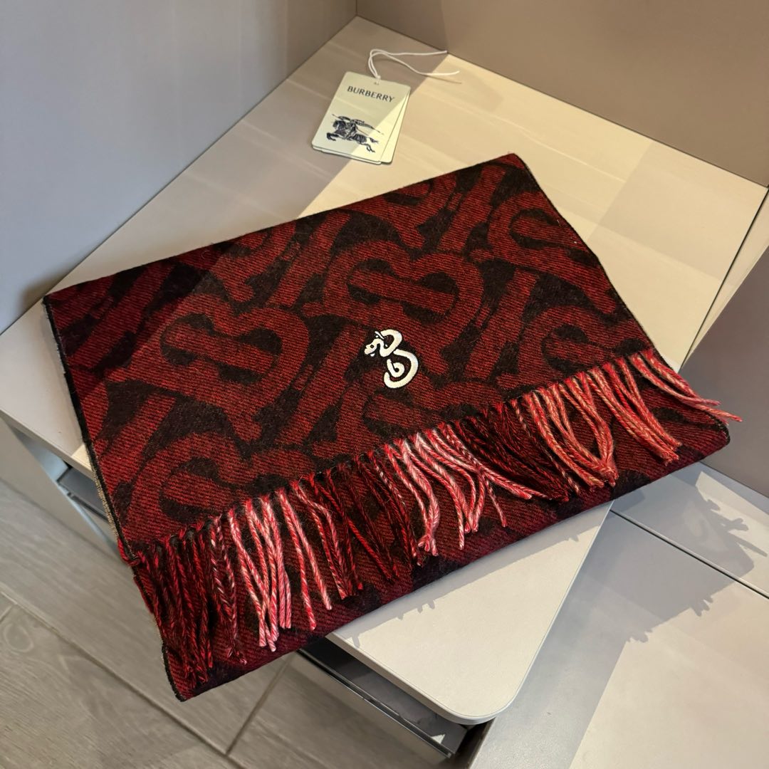 [TOP] BURBERRY Cashmere Scarf 45*180cm- Red