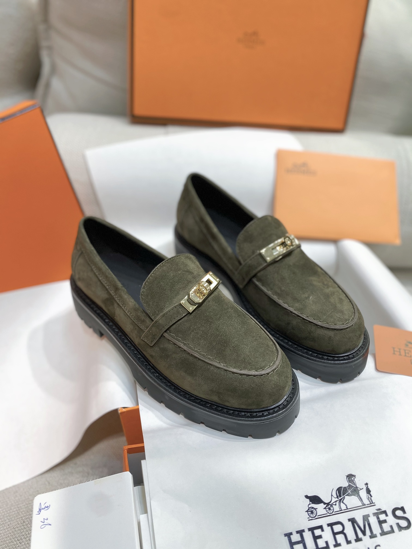[TOP] HERMES Sheepskin Casual Shoes 3.5CM - 2 Colors