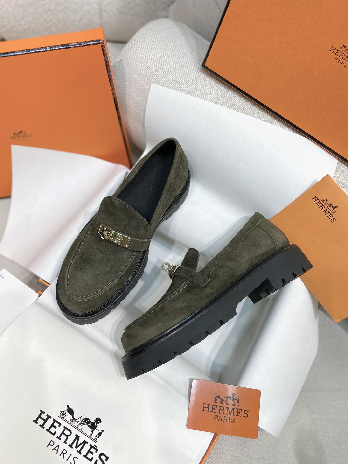 [TOP] HERMES Sheepskin Casual Shoes 3.5CM - 2 Colors