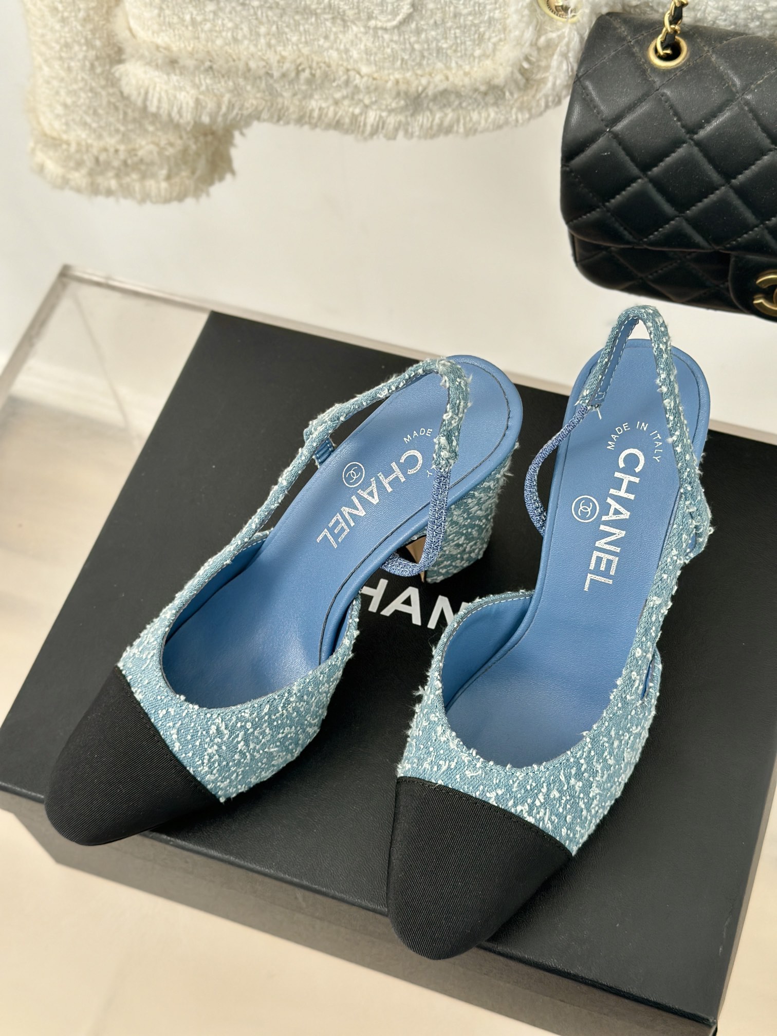 [TOP] CHANEL Denim High Heel Mules - Blue