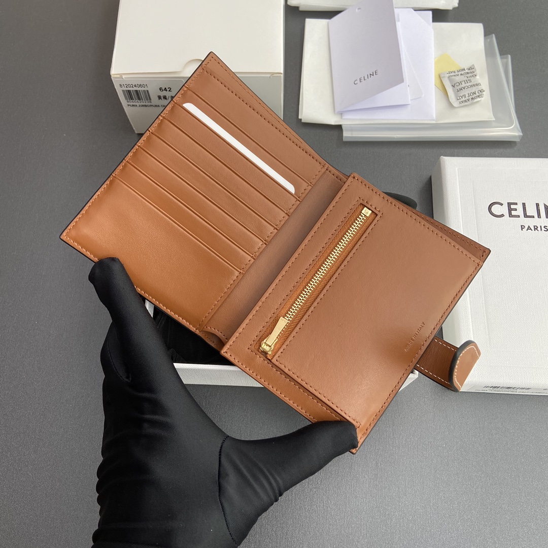 [TOP] CELINE Triomphe Logo Print Leather Wallet 14x10.5cm - 2 Color