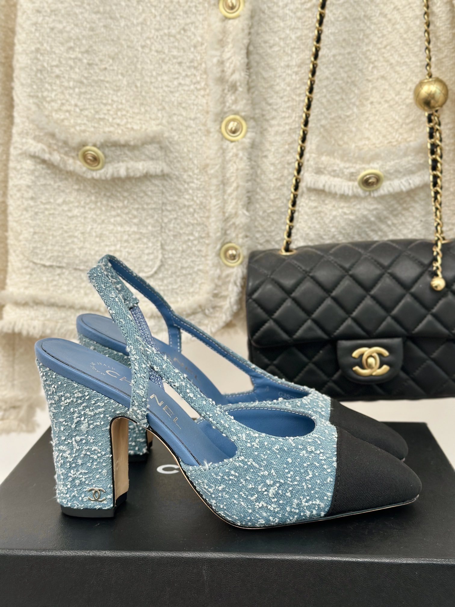 [TOP] CHANEL Denim High Heel Mules - Blue