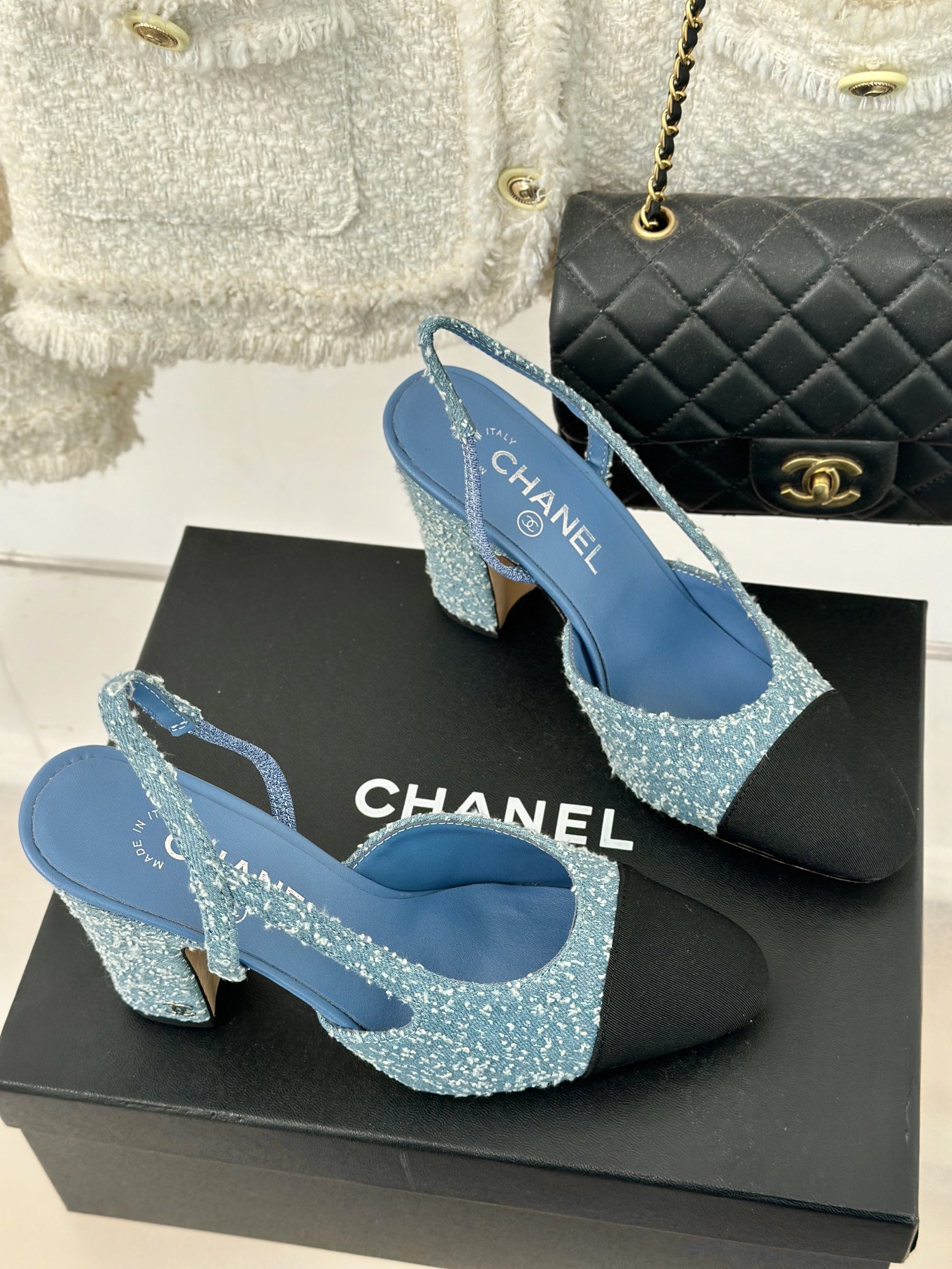 [TOP] CHANEL Denim High Heel Mules - Blue