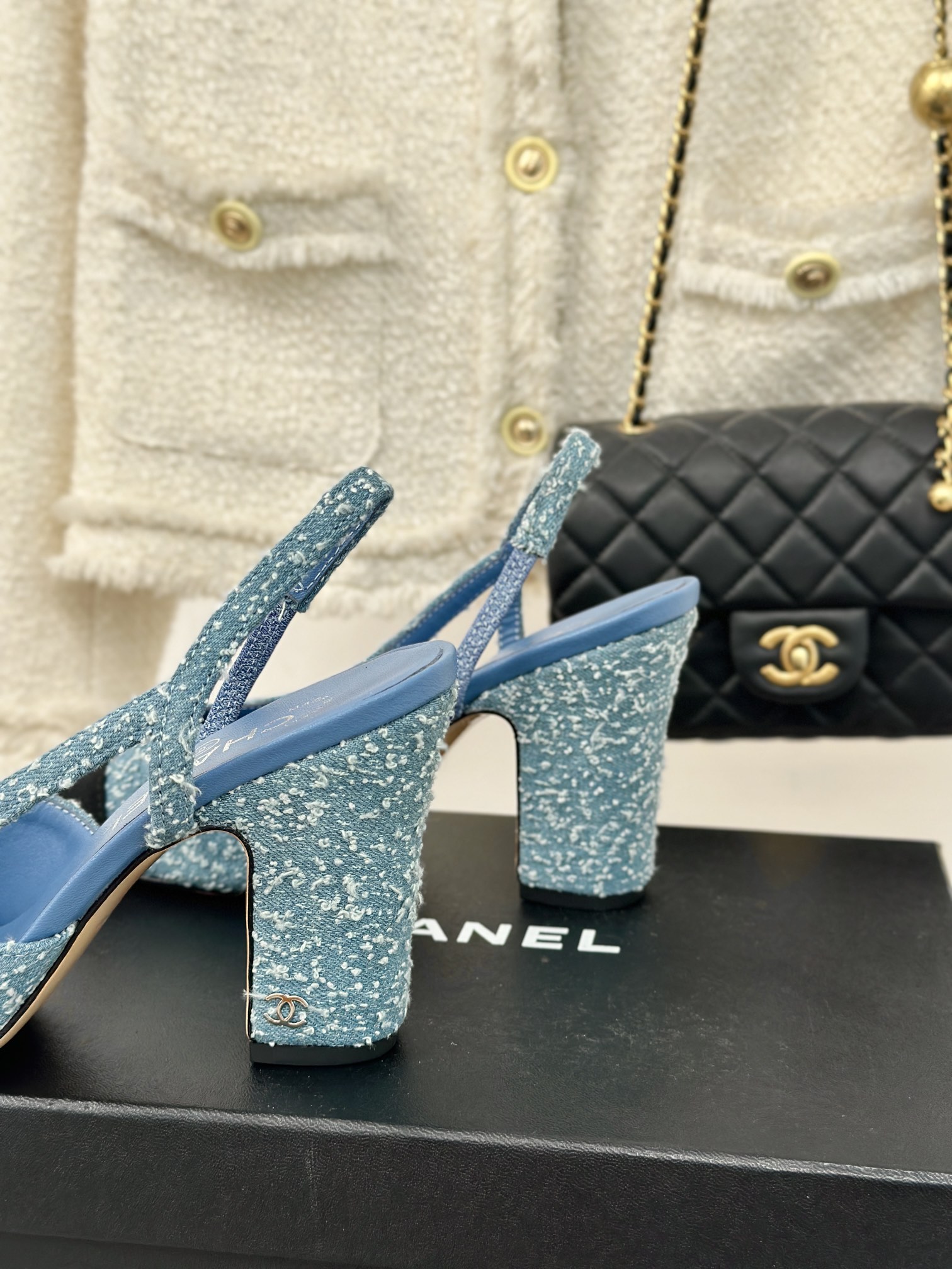 [TOP] CHANEL Denim High Heel Mules - Blue