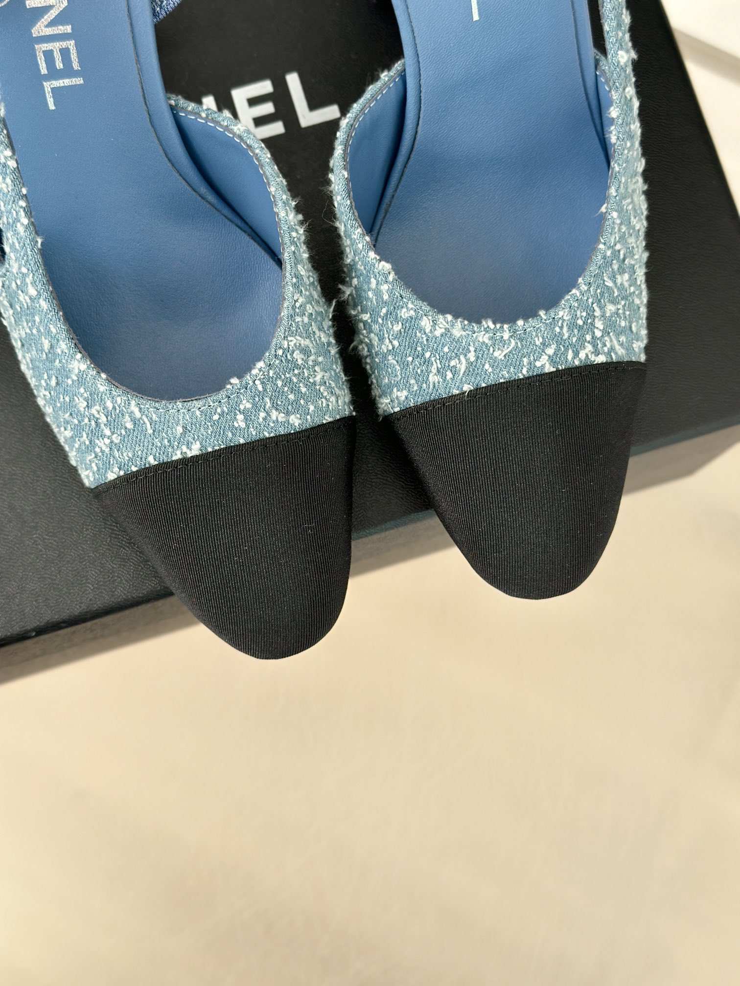 [TOP] CHANEL Denim High Heel Mules - Blue