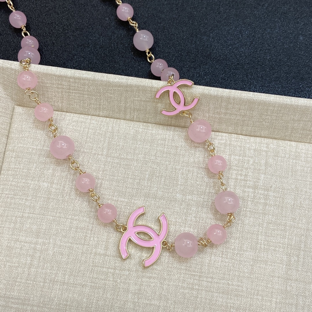[TOP] CHANEL Pearl Necklace - Pink&GHW