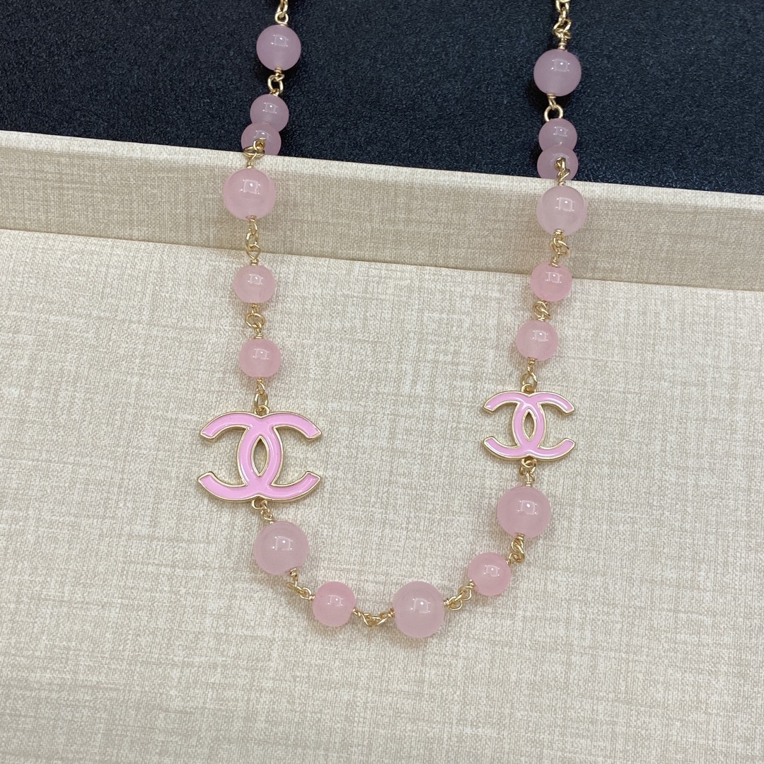 [TOP] CHANEL Pearl Necklace - Pink&GHW