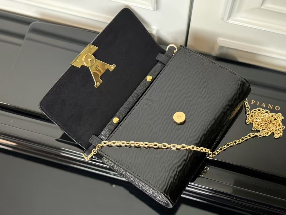 [TOP] Louis Vuitton LV Pochette Louise Bag 22x14x5cm - Black w GHW