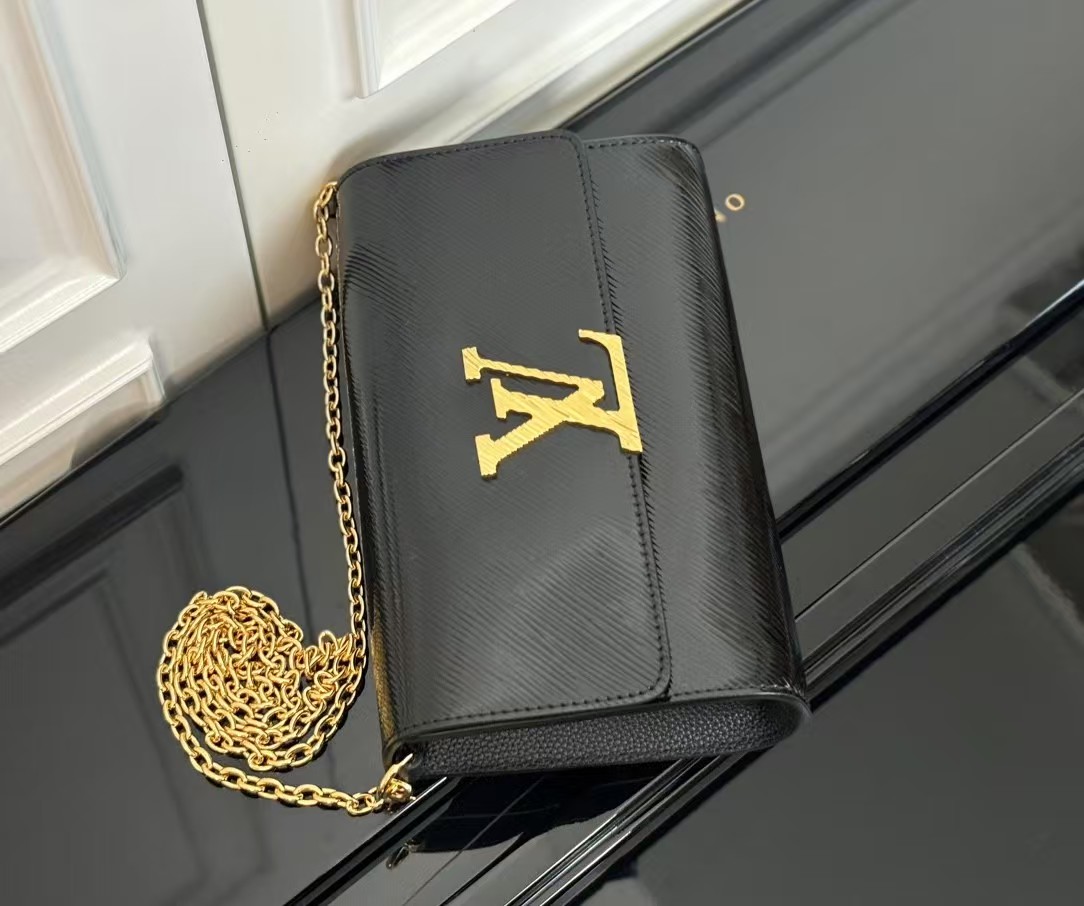 [TOP] Louis Vuitton LV Pochette Louise Bag 22x14x5cm - Black w GHW