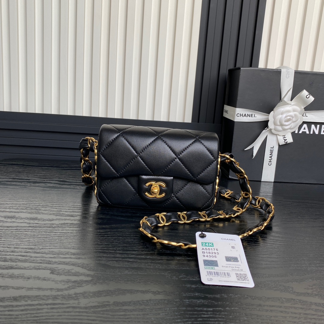 [TOP] CHANEL Flap Bag with Big Chain Strap 16cm/21cm/26cm - Black