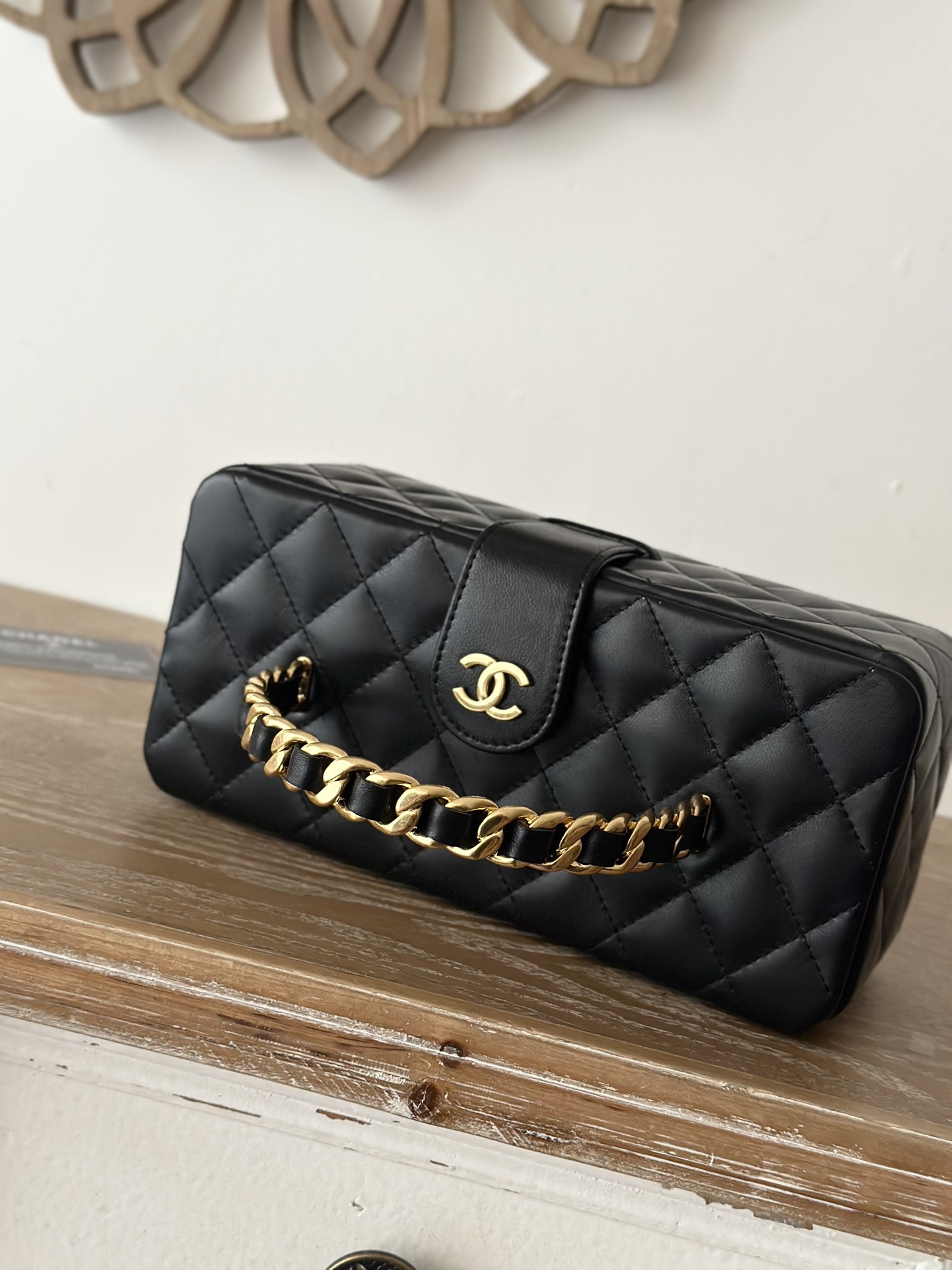 [TOP] CHANEL Vanity Case Lambskin 8.5x11x9.5cm/8.5x22x10cm - Black