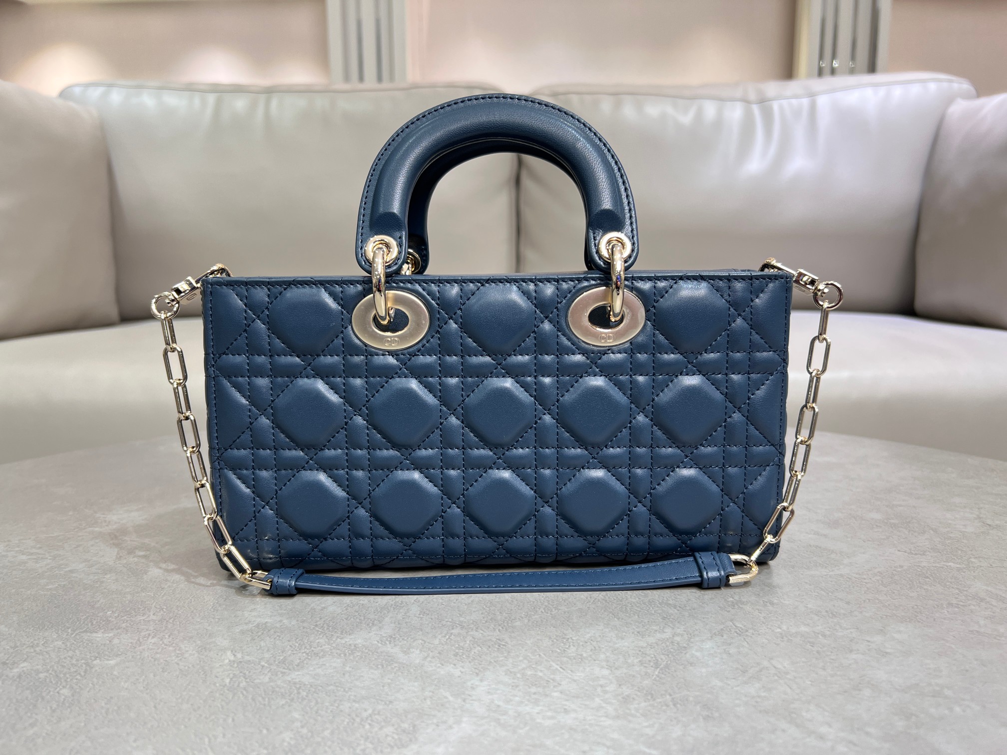 [TOP] Christian Dior Lady D-Joy Bags 16cm/22cm/26cm - Dark Blue&GHW