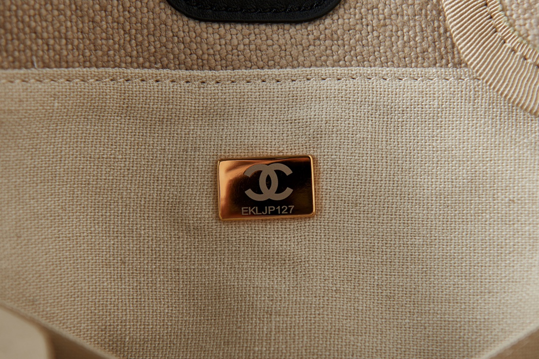 [TOP] CHANEL Deauville Bag 33cm/38cm -  Beige with Black Handle