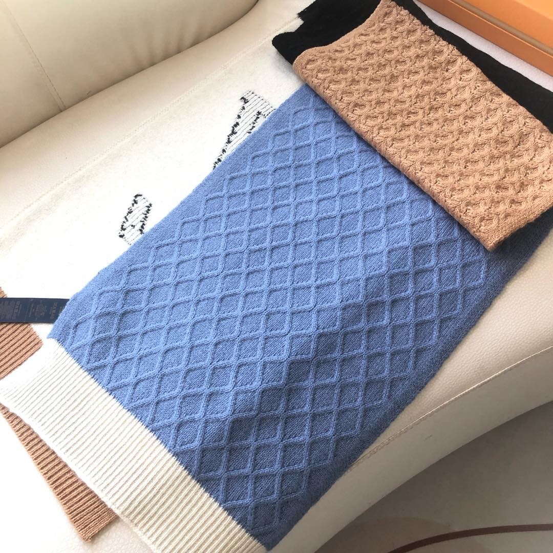[TOP] Louis Vuitton LV Wool Scarf 38X200cm- White and Blue