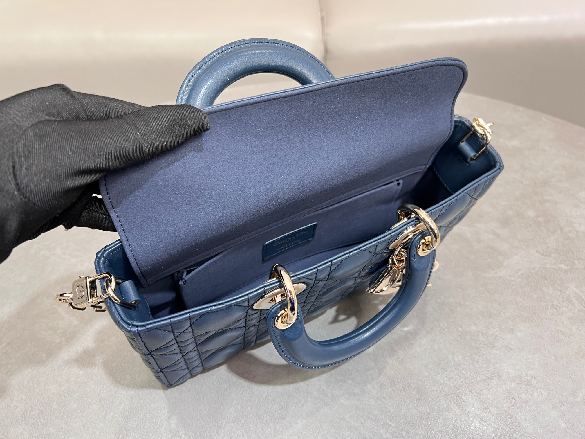 [TOP] Christian Dior Lady D-Joy Bags 16cm/22cm/26cm - Dark Blue&GHW