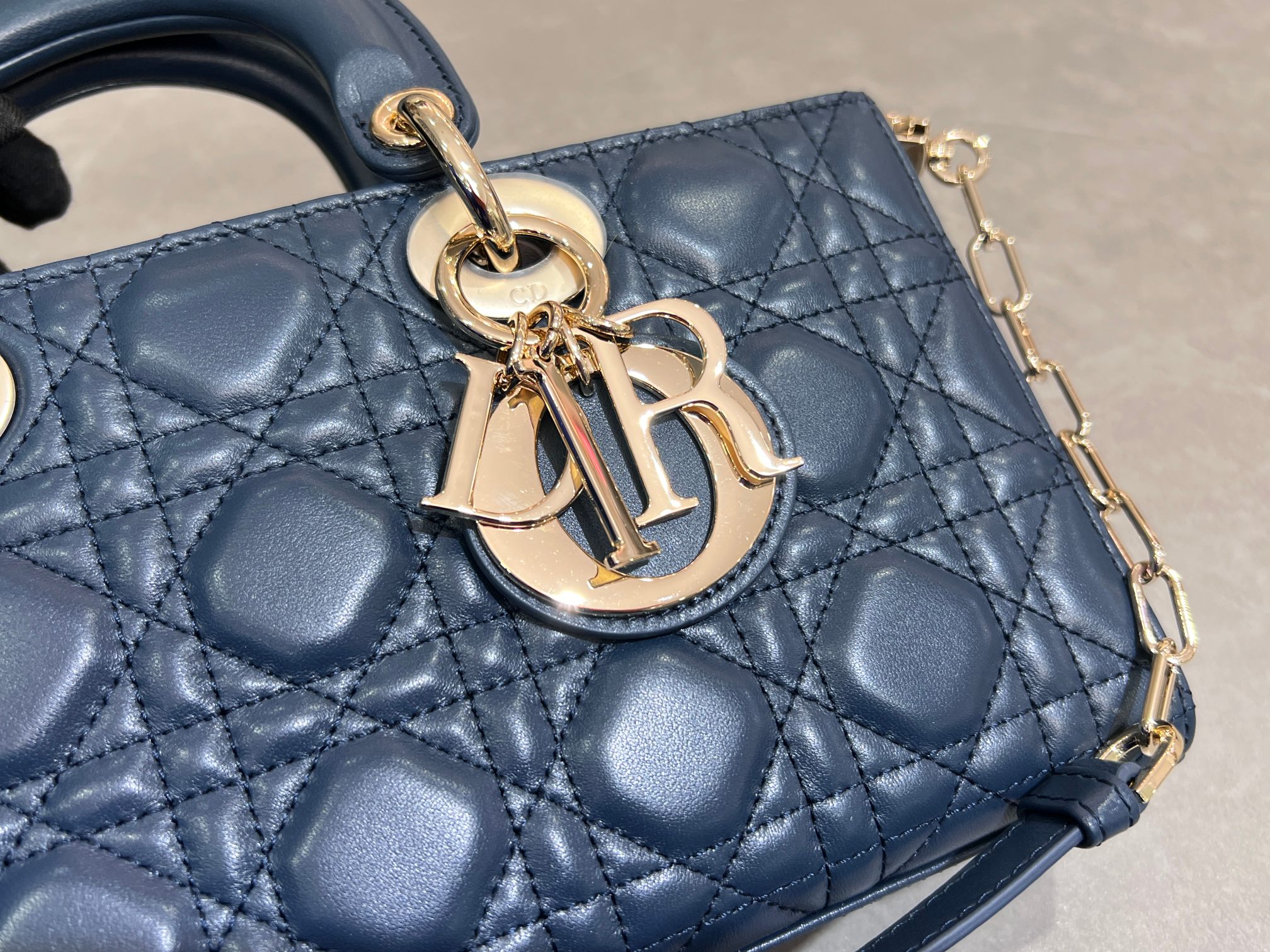[TOP] Christian Dior Lady D-Joy Bags 16cm/22cm/26cm - Dark Blue&GHW