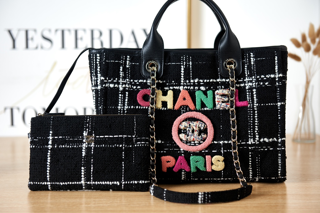 [TOP] CHANEL Deauville Bag with Colorful Letters 33cm/38cm - Black