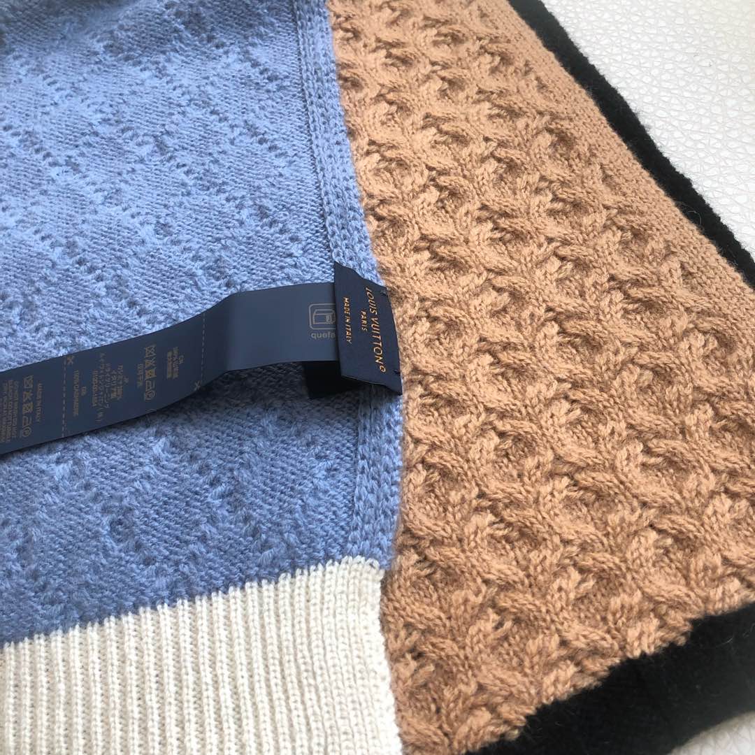 [TOP] Louis Vuitton LV Wool Scarf 38X200cm- White and Blue