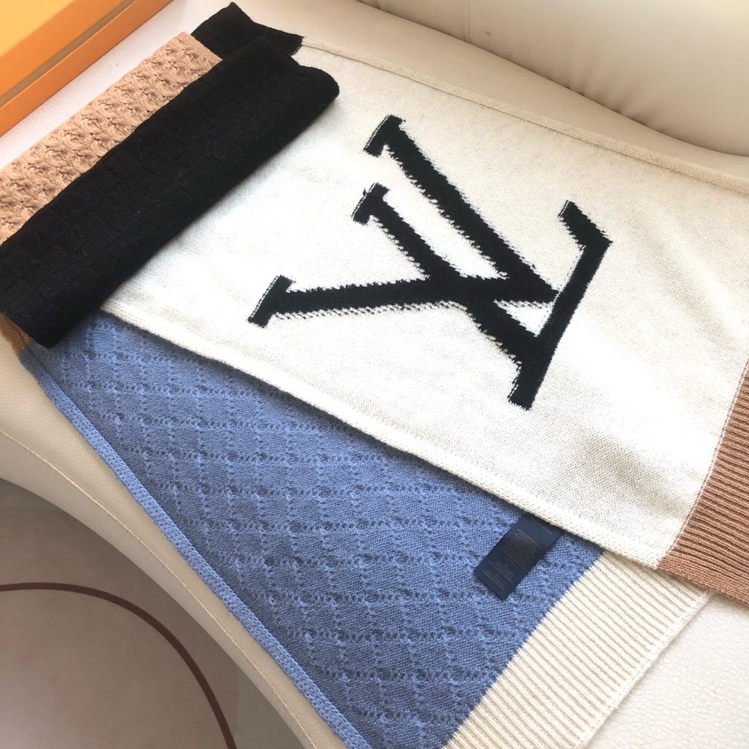 [TOP] Louis Vuitton LV Wool Scarf 38X200cm- White and Blue
