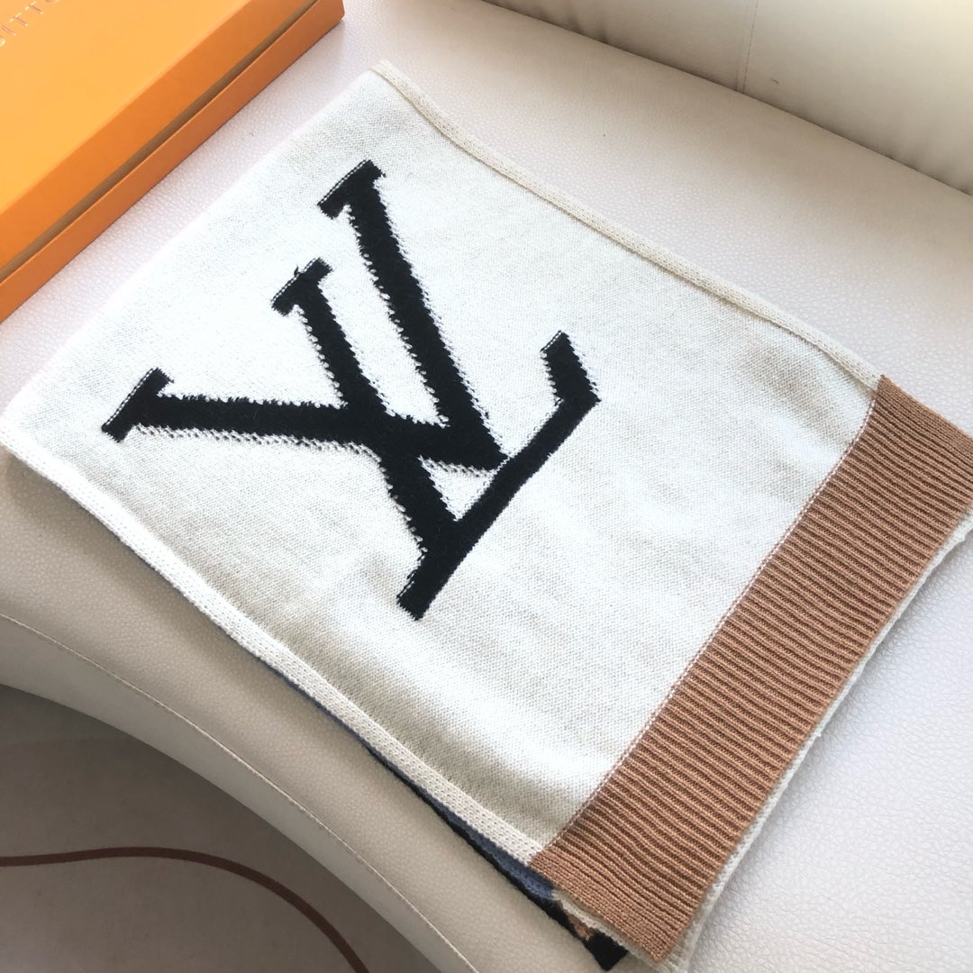 [TOP] Louis Vuitton LV Wool Scarf 38X200cm- White and Blue