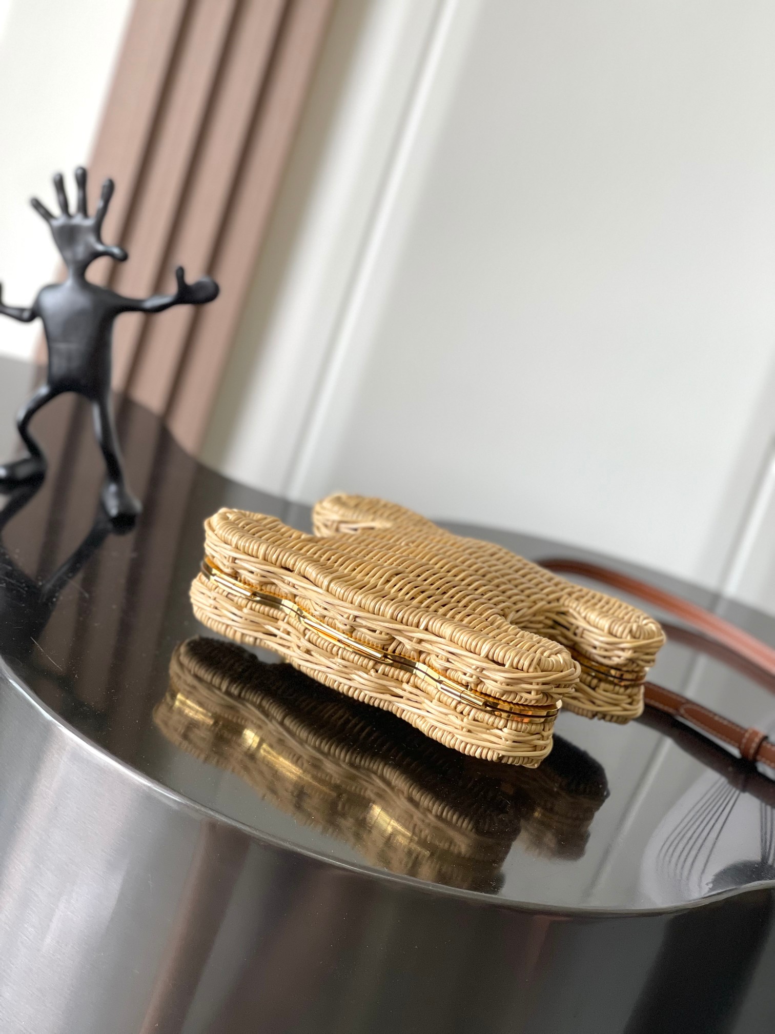 [TOP] CELINE Natural Wicker Bamboo Makeup Bag Cowhide 20*16*6CM - Apricot &Brown