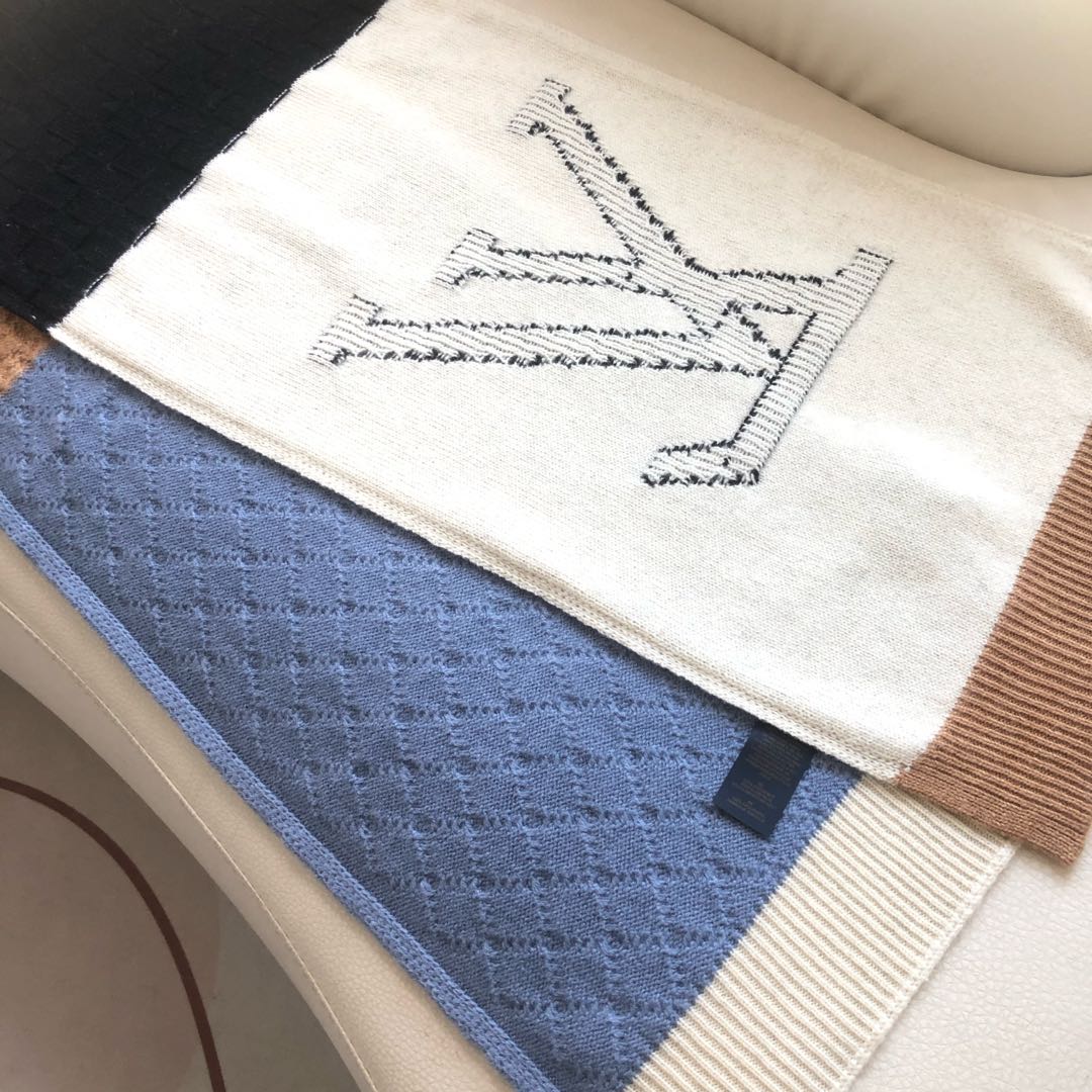 [TOP] Louis Vuitton LV Wool Scarf 38X200cm- White and Blue