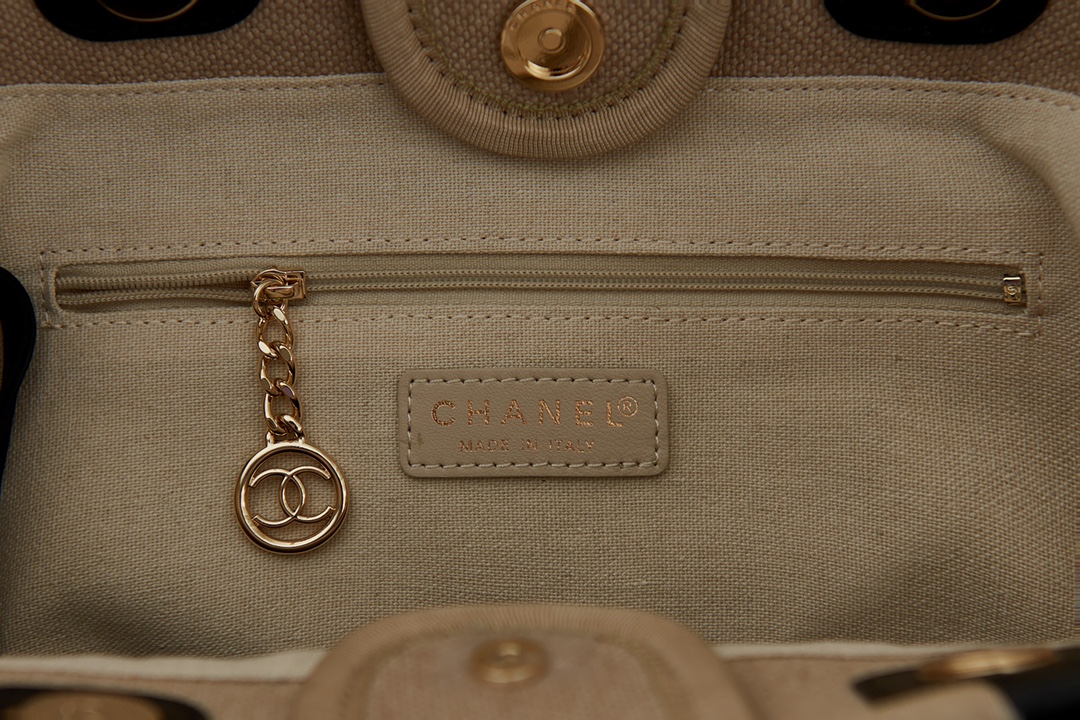 [TOP] CHANEL Deauville Bag 33cm/38cm -  Beige with Black Handle