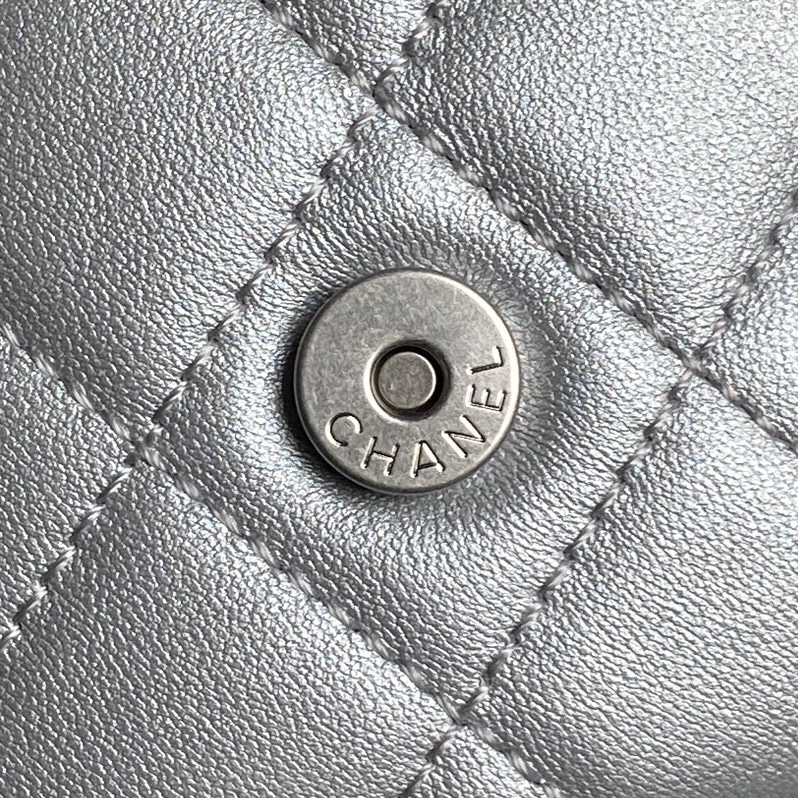 [TOP] CHANEL Backpack Leather 24.5x18x8cm - Silver
