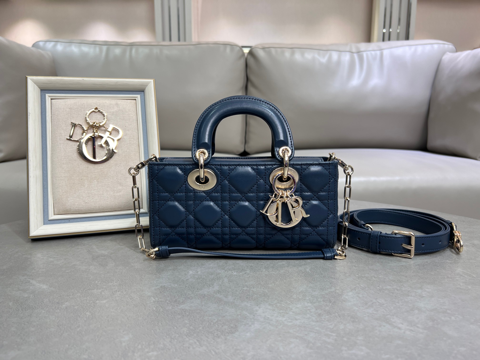 [TOP] Christian Dior Lady D-Joy Bags 16cm/22cm/26cm - Dark Blue&GHW