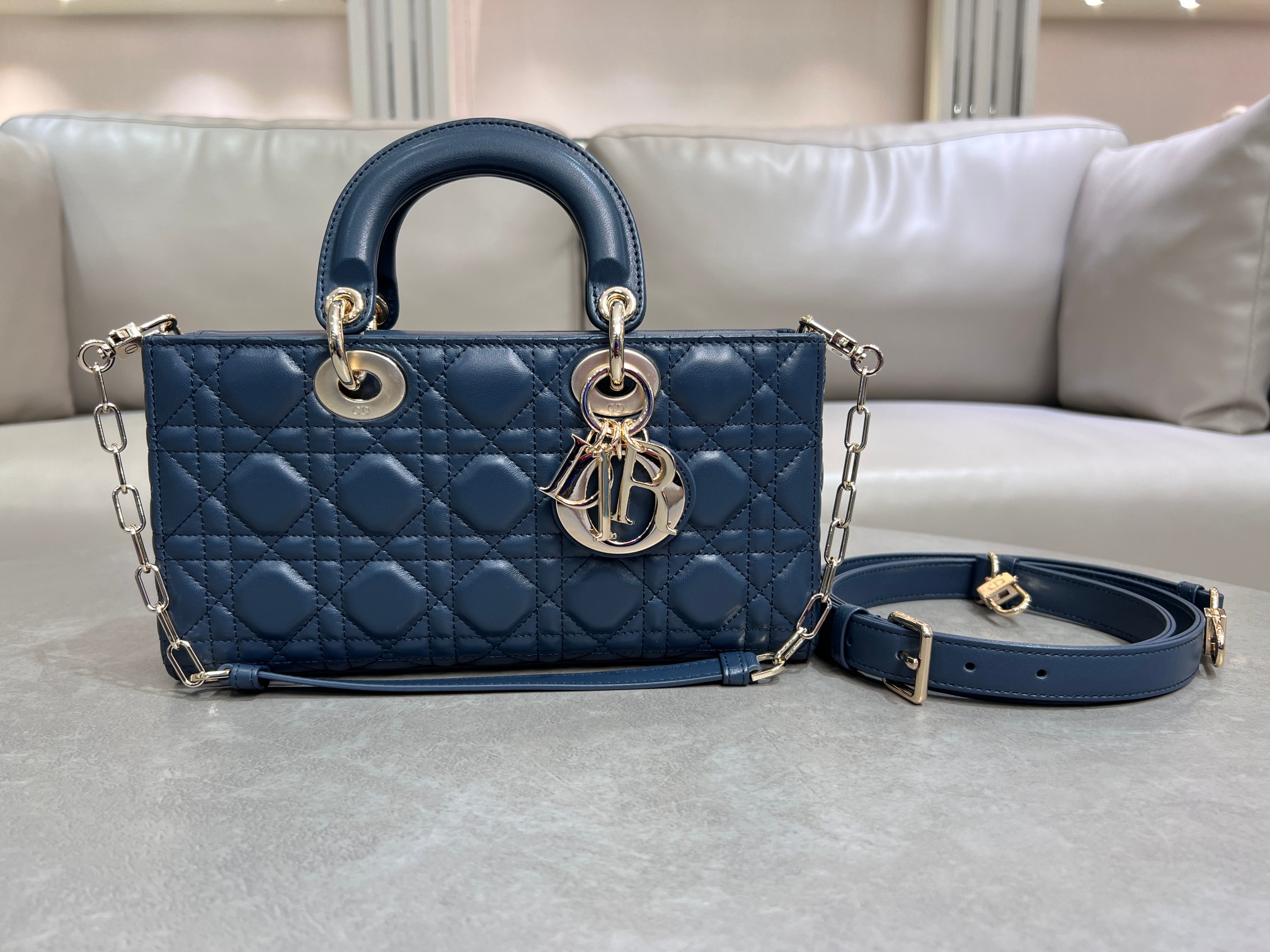 [TOP] Christian Dior Lady D-Joy Bags 16cm/22cm/26cm - Dark Blue&GHW