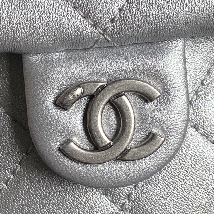[TOP] CHANEL Backpack Leather 24.5x18x8cm - Silver