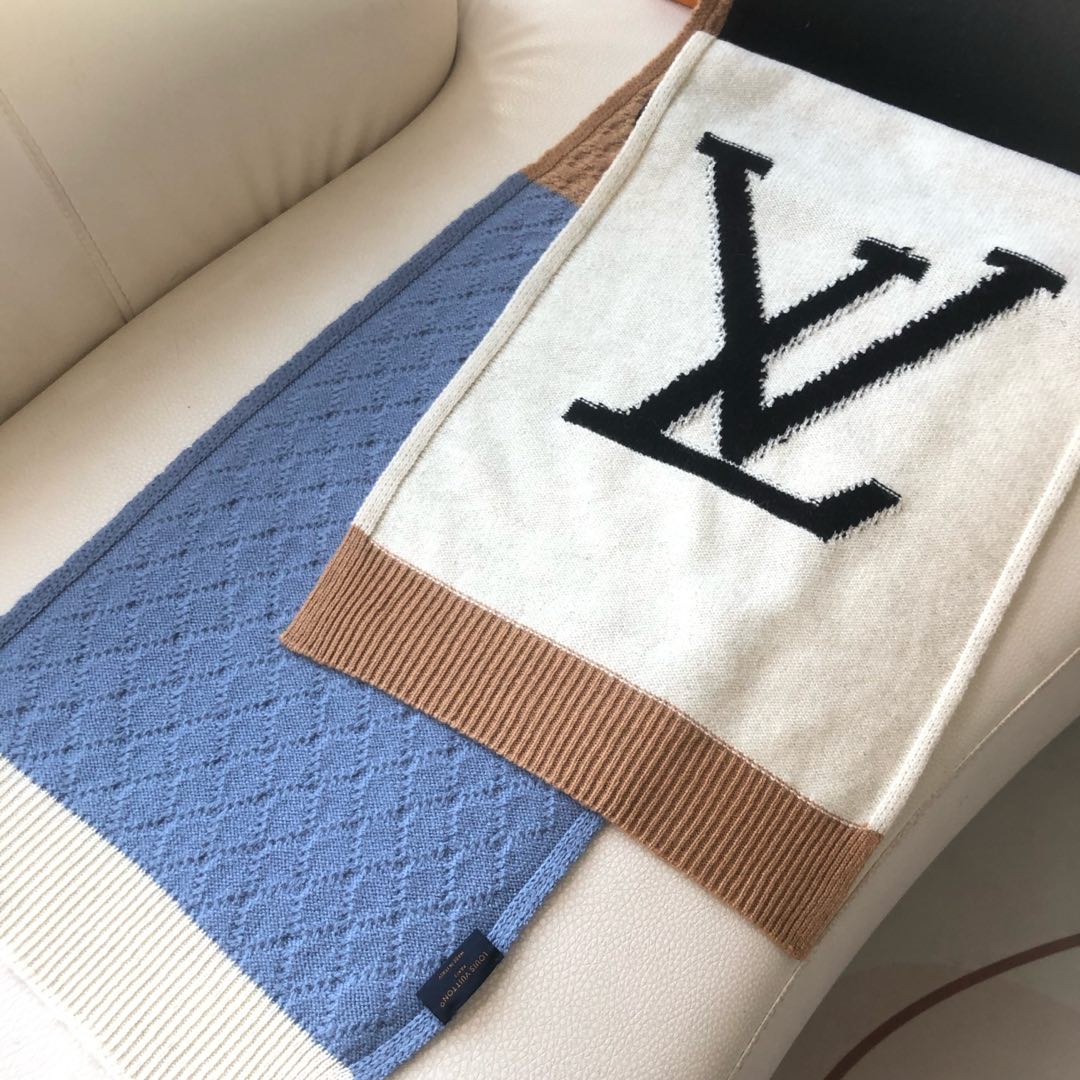 [TOP] Louis Vuitton LV Wool Scarf 38X200cm- White and Blue
