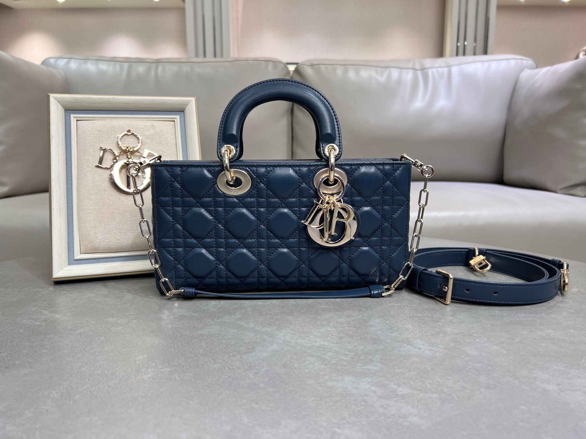 [TOP] Christian Dior Lady D-Joy Bags 16cm/22cm/26cm - Dark Blue&GHW