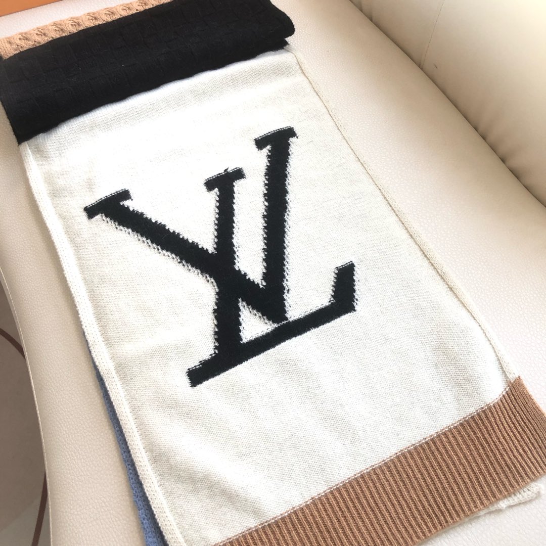 [TOP] Louis Vuitton LV Wool Scarf 38X200cm- White and Blue