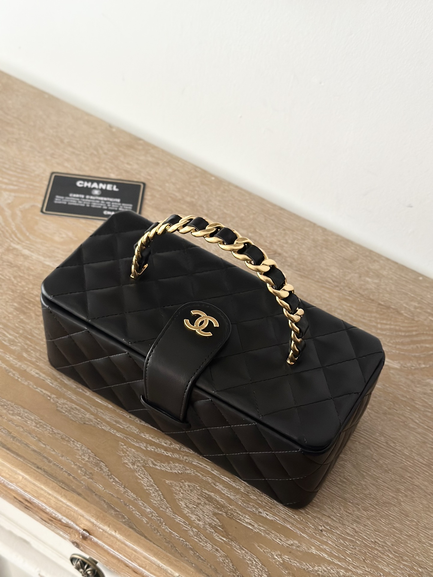 [TOP] CHANEL Vanity Case Lambskin 8.5x11x9.5cm/8.5x22x10cm - Black