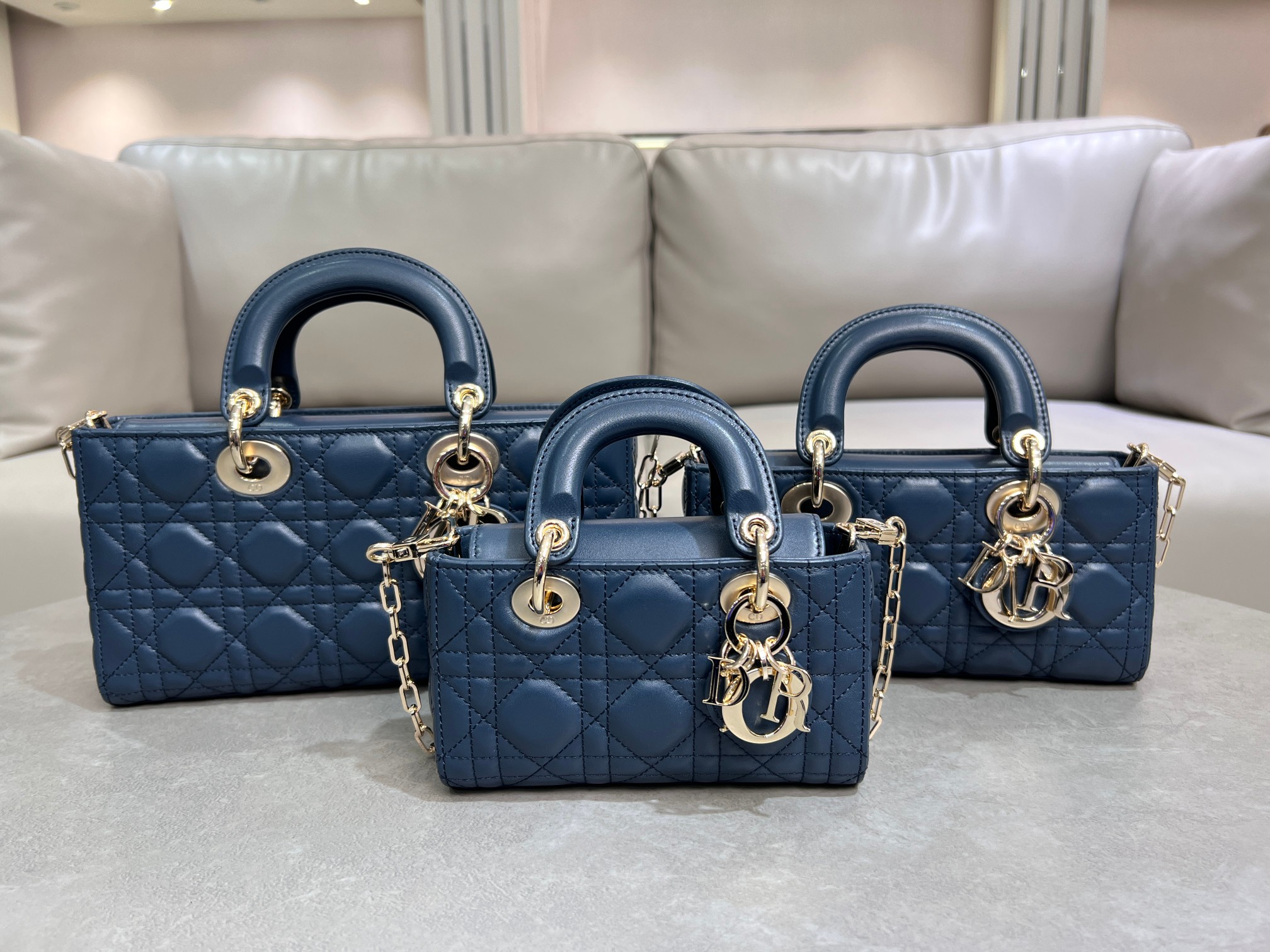 [TOP] Christian Dior Lady D-Joy Bags 16cm/22cm/26cm - Dark Blue&GHW