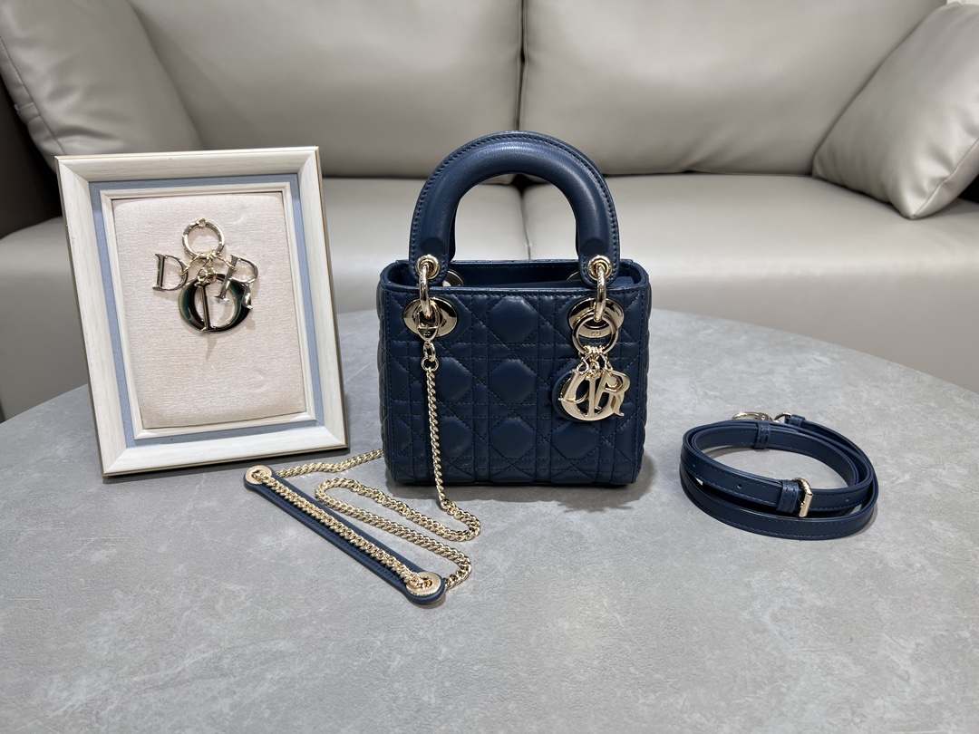 [TOP] Christian Dior Lady Dior Bag 17*7*15cm/20*8*17cm - Dark Blue