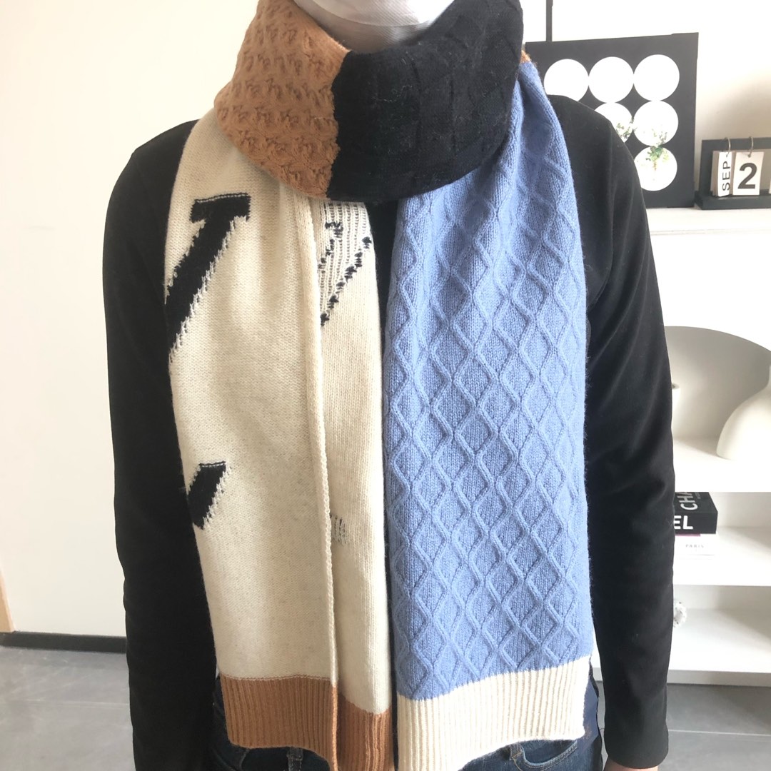 [TOP] Louis Vuitton LV Wool Scarf 38X200cm- White and Blue
