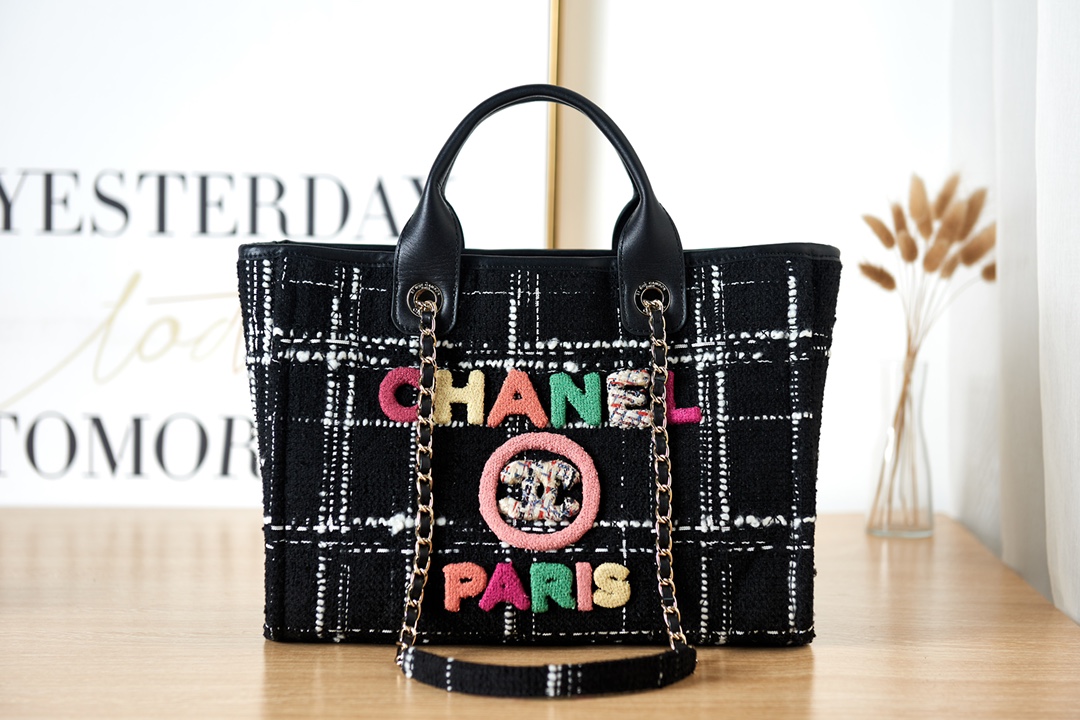 [TOP] CHANEL Deauville Bag with Colorful Letters 33cm/38cm - Black