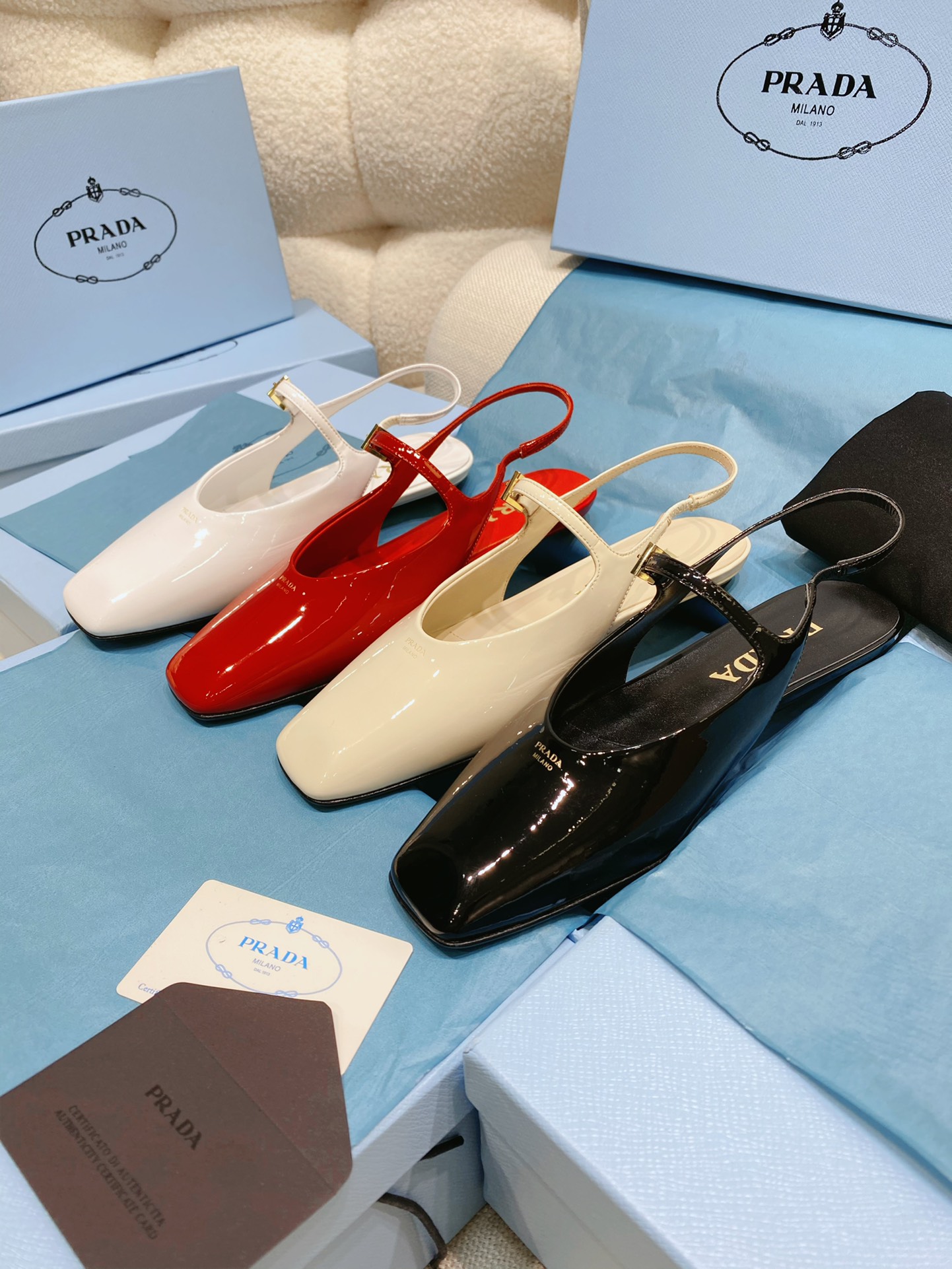 [TOP] PRADA Flat Heel Sandals Patent Calf Leather - 4 Colour