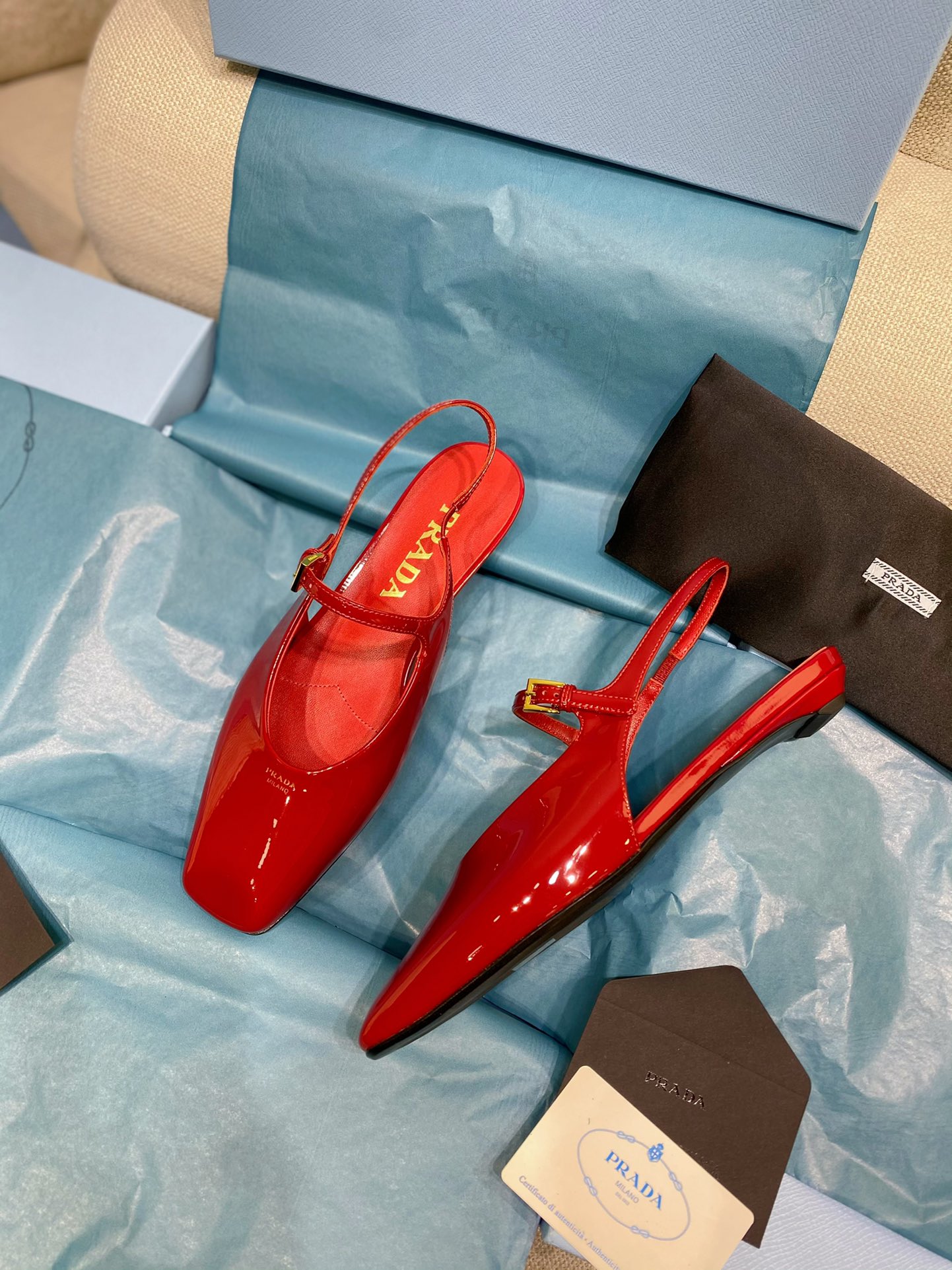 [TOP] PRADA Flat Heel Sandals Patent Calf Leather - 4 Colour